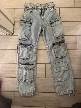 Corduroy Light Wash Cargo Jeans - woman